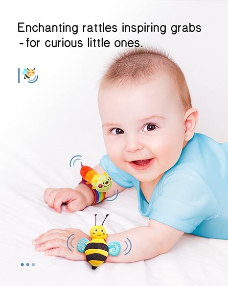 Baby Wrist Rattle Socks and Foot Finder Set, Perfect Baby Toys for 0-12 Months Newborn Boys and Girls As Shower Gifts, Garden Bug Series